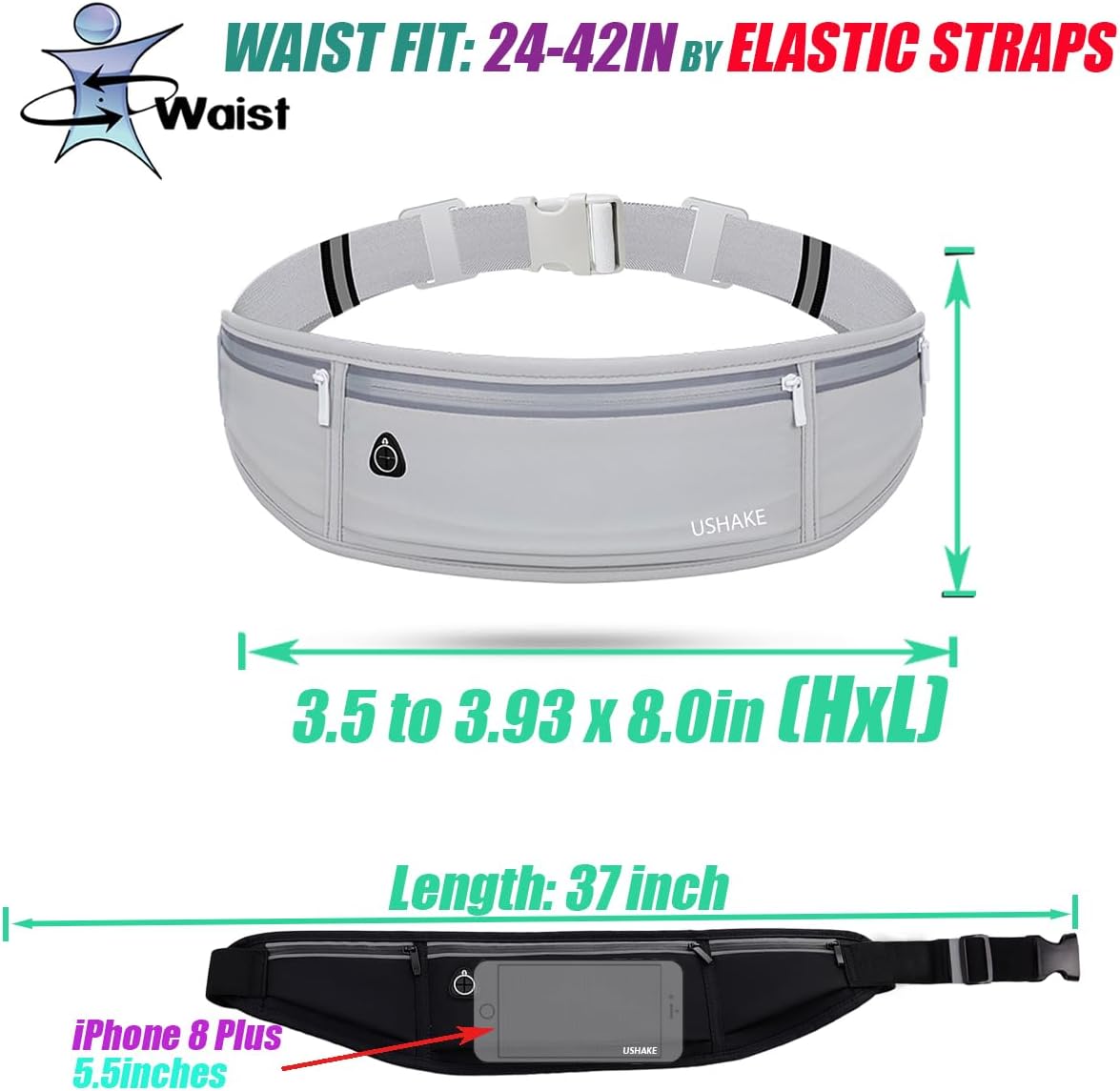 Slim Running Belt, Workout Fanny Pack for Men Women,Exercise Waist Pack for Apple iPhone Holder, Runner Belt for Running Walking Cycling Camping Gym