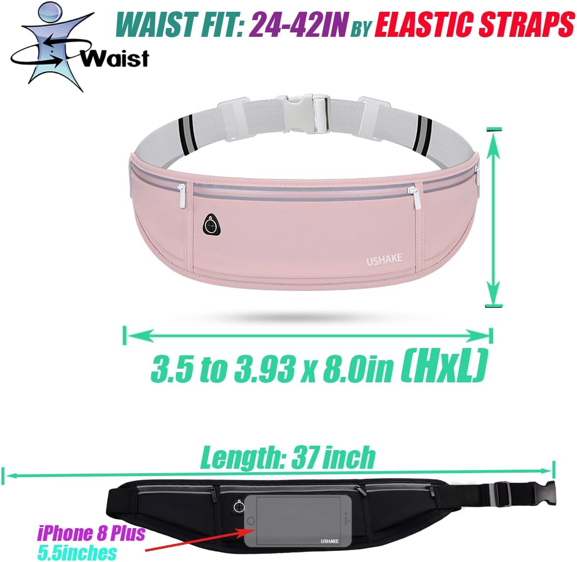 Slim Running Belt, Workout Fanny Pack for Men Women,Exercise Waist Pack for Apple iPhone Holder, Runner Belt for Running Walking Cycling Camping Gym