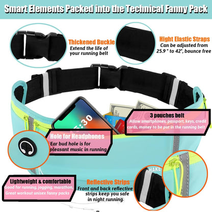 Slim Running Belt, Workout Fanny Pack for Men Women,Exercise Waist Pack for Apple iPhone Holder, Runner Belt for Running Walking Cycling Camping Gym