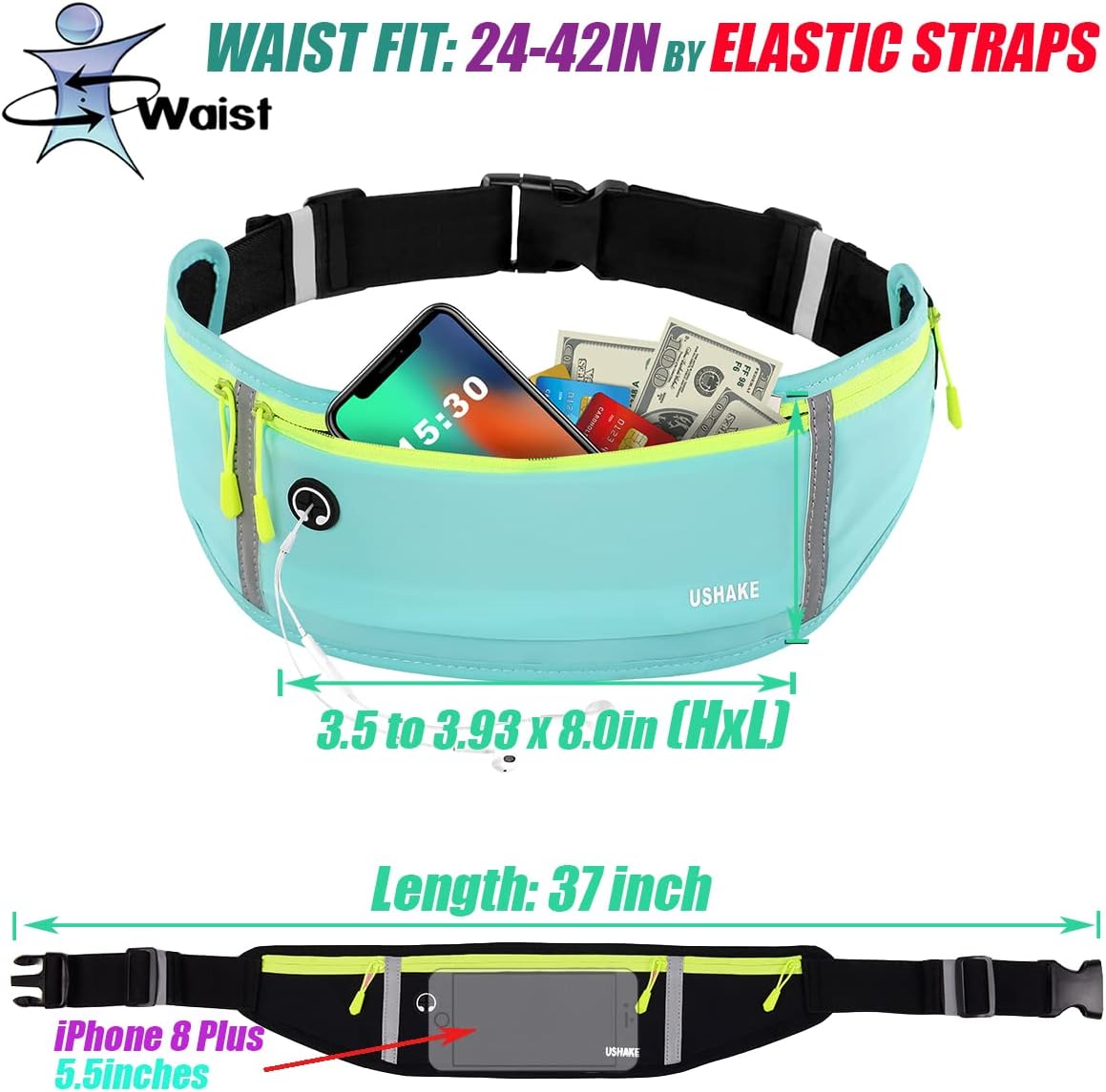 Slim Running Belt, Workout Fanny Pack for Men Women,Exercise Waist Pack for Apple iPhone Holder, Runner Belt for Running Walking Cycling Camping Gym