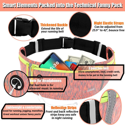 Slim Running Belt, Workout Fanny Pack for Men Women,Exercise Waist Pack for Apple iPhone Holder, Runner Belt for Running Walking Cycling Camping Gym