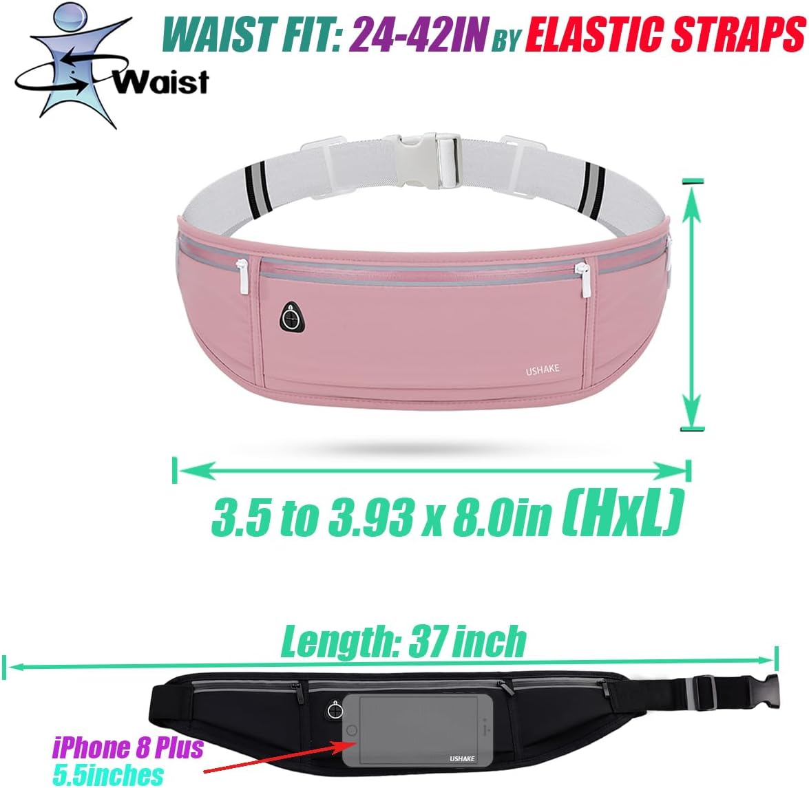 Slim Running Belt, Workout Fanny Pack for Men Women,Exercise Waist Pack for Apple iPhone Holder, Runner Belt for Running Walking Cycling Camping Gym