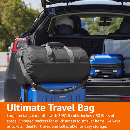 Extra Large Foldable Nylon Duffel Bag for Travel/Storage with Zippered Pockets, 32.4", 150L, 50-LBS Capacity, Black (Previously Amazon Basics)