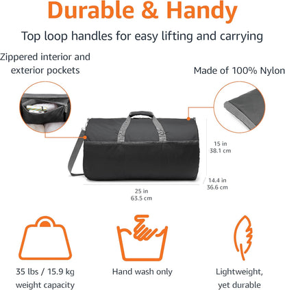 Extra Large Foldable Nylon Duffel Bag for Travel/Storage with Zippered Pockets, 32.4", 150L, 50-LBS Capacity, Black (Previously Amazon Basics)