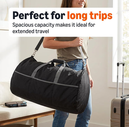Extra Large Foldable Nylon Duffel Bag for Travel/Storage with Zippered Pockets, 32.4", 150L, 50-LBS Capacity, Black (Previously Amazon Basics)