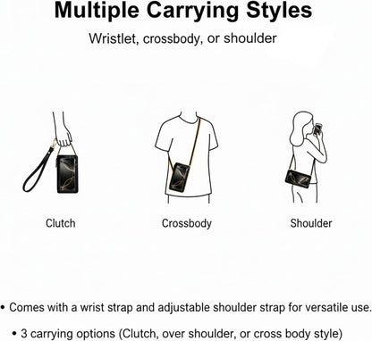 Travel Sling Bag for Women, Secure Phone & Passport Purse for Vacation & Sightseeing - Crossbody Phone Bag with Strap Black