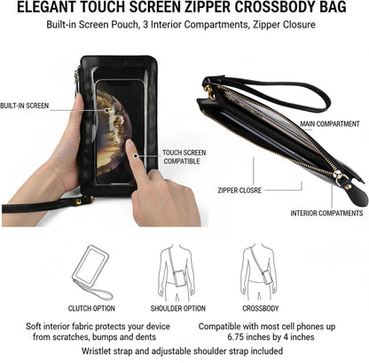 Travel Sling Bag for Women, Secure Phone & Passport Purse for Vacation & Sightseeing - Crossbody Phone Bag with Strap Black