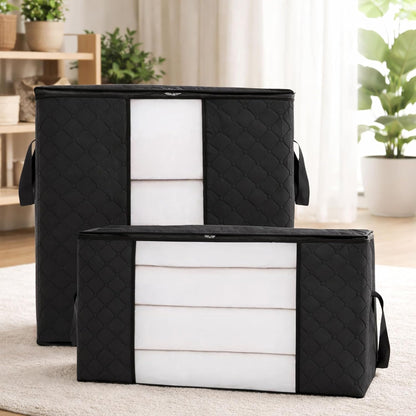 2PCS Vertical Non-Woven Storage Bag, Foldable Clothes Organizer with Zipper & Reinforced Handles, Space-Saving Storage for Blankets/Seasonal Clothing, Grey