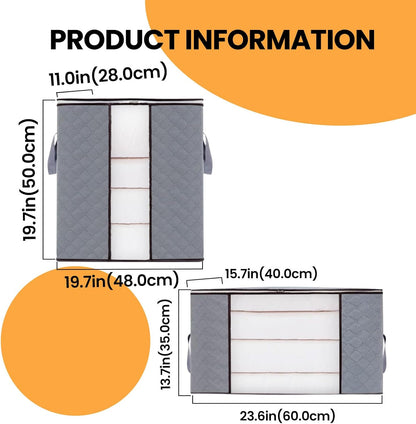 2PCS Vertical Non-Woven Storage Bag, Foldable Clothes Organizer with Zipper & Reinforced Handles, Space-Saving Storage for Blankets/Seasonal Clothing, Grey