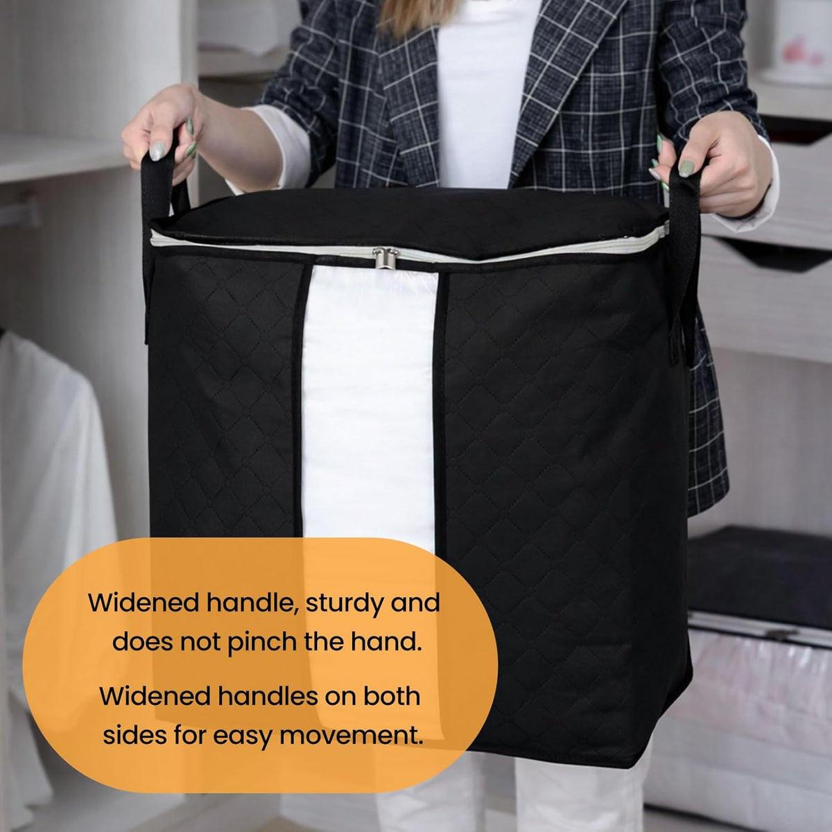 2PCS Vertical Non-Woven Storage Bag, Foldable Clothes Organizer with Zipper & Reinforced Handles, Space-Saving Storage for Blankets/Seasonal Clothing, Grey