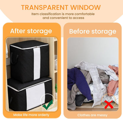 2PCS Vertical Non-Woven Storage Bag, Foldable Clothes Organizer with Zipper & Reinforced Handles, Space-Saving Storage for Blankets/Seasonal Clothing, Grey