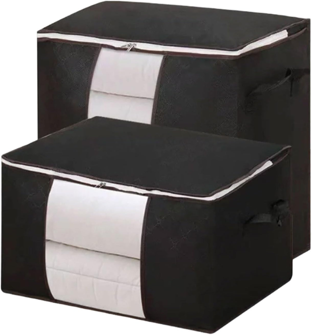 2PCS Vertical Non-Woven Storage Bag, Foldable Clothes Organizer with Zipper & Reinforced Handles, Space-Saving Storage for Blankets/Seasonal Clothing, Grey