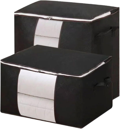 2PCS Vertical Non-Woven Storage Bag, Foldable Clothes Organizer with Zipper & Reinforced Handles, Space-Saving Storage for Blankets/Seasonal Clothing, Grey