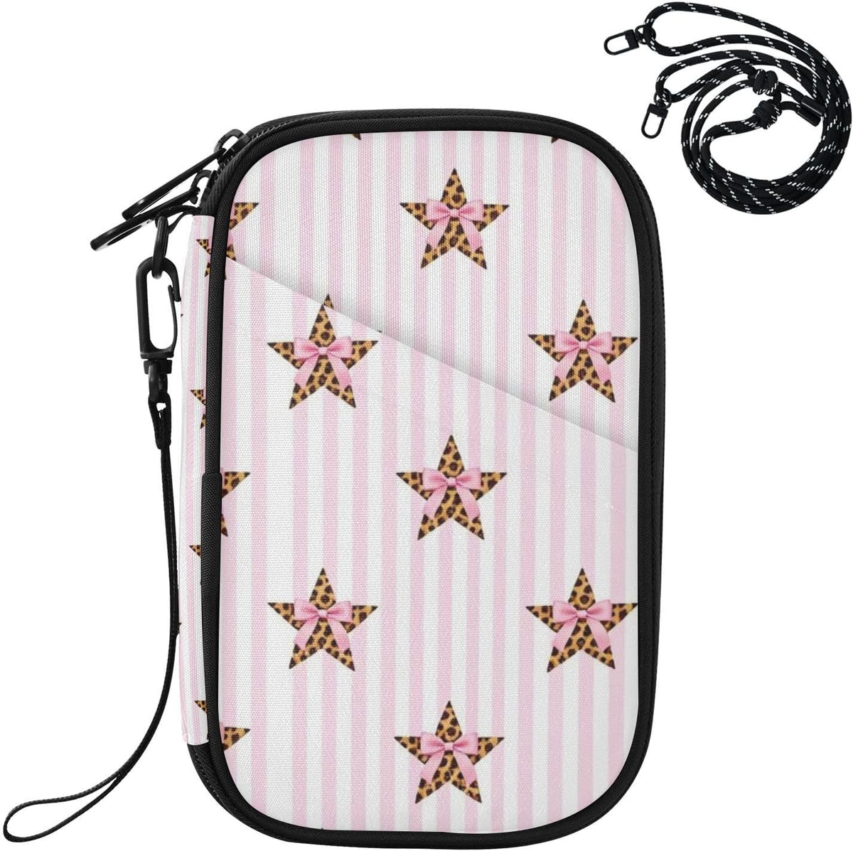 Travel Document Organizer 8.26×5.51×1.18 In | Water Resistant Oxford Full Print Multi-Way Carry for Adults Vacation Floral Star Stripe