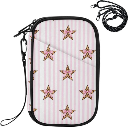 Travel Document Organizer 8.26×5.51×1.18 In | Water Resistant Oxford Full Print Multi-Way Carry for Adults Vacation Floral Star Stripe