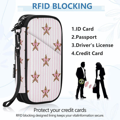 Travel Document Organizer 8.26×5.51×1.18 In | Water Resistant Oxford Full Print Multi-Way Carry for Adults Vacation Floral Star Stripe