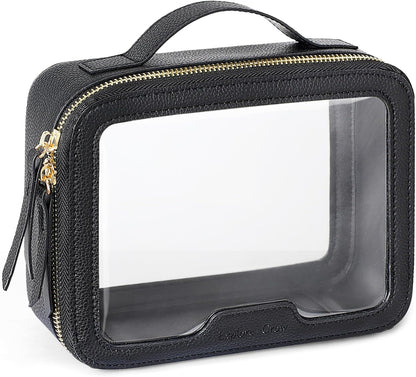 Clear Makeup Bag Foldable - TSA Approved Toiletry Bag for Travel | Metal Zipper, Reinforced Seam, Water Resistant, Medium for Carry-on, Large for Checked Luggage, for Car Storage Organizer