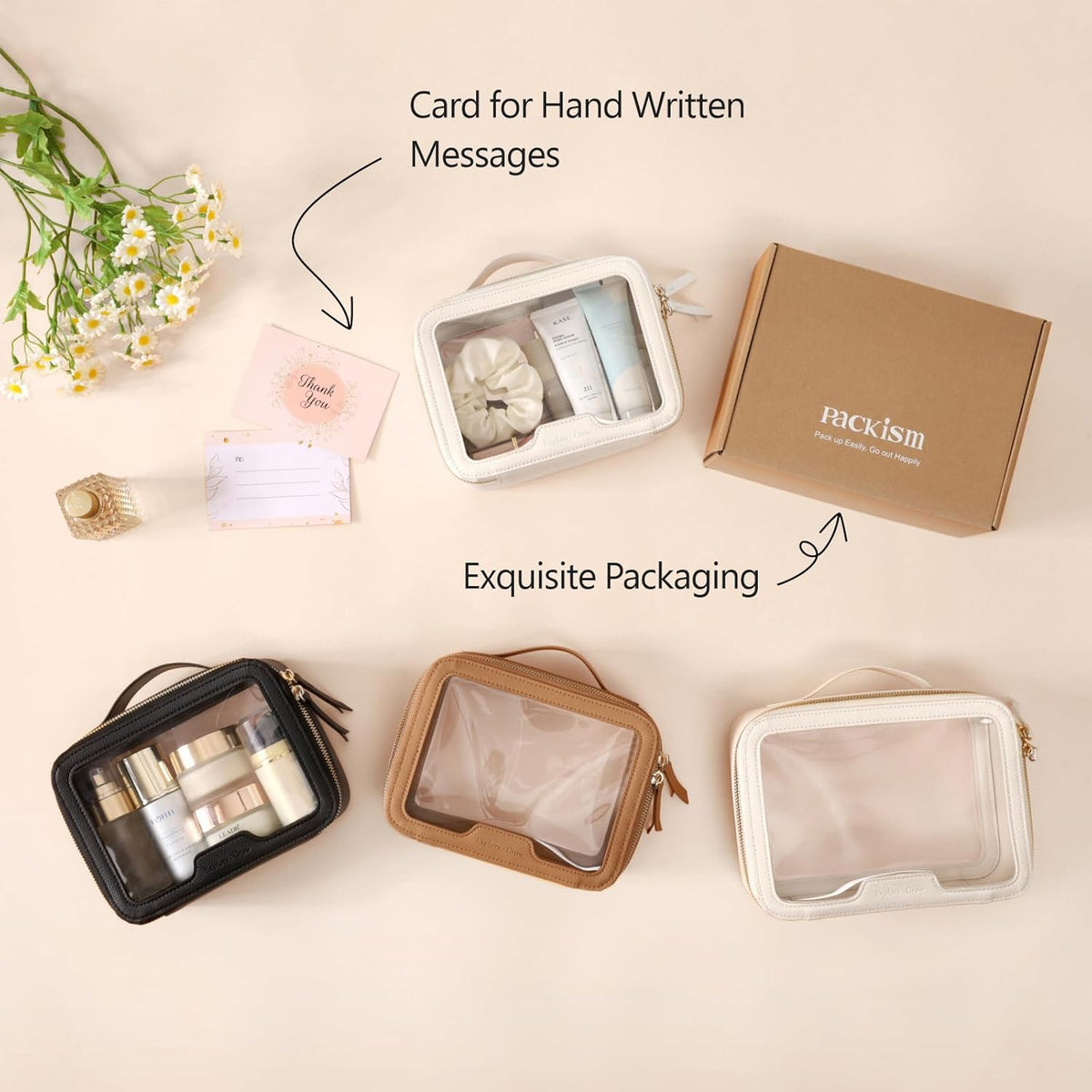 Clear Makeup Bag Foldable - TSA Approved Toiletry Bag for Travel | Metal Zipper, Reinforced Seam, Water Resistant, Medium for Carry-on, Large for Checked Luggage, for Car Storage Organizer