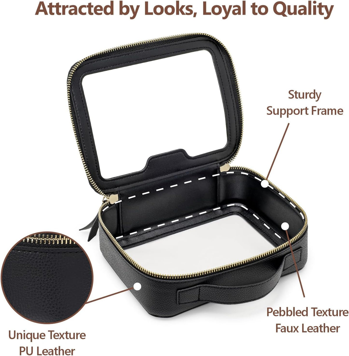 Clear Makeup Bag Foldable - TSA Approved Toiletry Bag for Travel | Metal Zipper, Reinforced Seam, Water Resistant, Medium for Carry-on, Large for Checked Luggage, for Car Storage Organizer