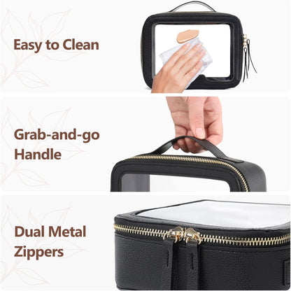 Clear Makeup Bag Foldable - TSA Approved Toiletry Bag for Travel | Metal Zipper, Reinforced Seam, Water Resistant, Medium for Carry-on, Large for Checked Luggage, for Car Storage Organizer