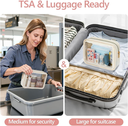 Clear Makeup Bag Foldable - TSA Approved Toiletry Bag for Travel | Metal Zipper, Reinforced Seam, Water Resistant, Medium for Carry-on, Large for Checked Luggage, for Car Storage Organizer