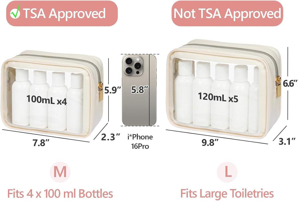 Clear Makeup Bag Foldable - TSA Approved Toiletry Bag for Travel | Metal Zipper, Reinforced Seam, Water Resistant, Medium for Carry-on, Large for Checked Luggage, for Car Storage Organizer