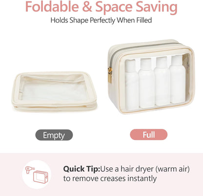Clear Makeup Bag Foldable - TSA Approved Toiletry Bag for Travel | Metal Zipper, Reinforced Seam, Water Resistant, Medium for Carry-on, Large for Checked Luggage, for Car Storage Organizer