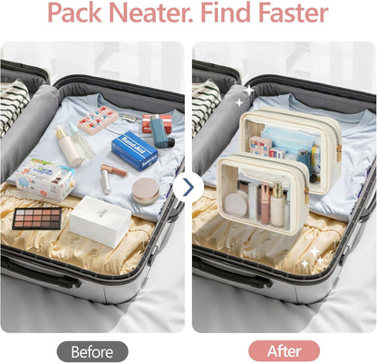 Clear Makeup Bag Foldable - TSA Approved Toiletry Bag for Travel | Metal Zipper, Reinforced Seam, Water Resistant, Medium for Carry-on, Large for Checked Luggage, for Car Storage Organizer
