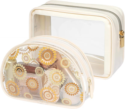Clear Makeup Bag Foldable - TSA Approved Toiletry Bag for Travel | Metal Zipper, Reinforced Seam, Water Resistant, Medium for Carry-on, Large for Checked Luggage, for Car Storage Organizer