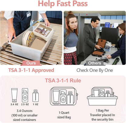 Clear Makeup Bag Foldable - TSA Approved Toiletry Bag for Travel | Metal Zipper, Reinforced Seam, Water Resistant, Medium for Carry-on, Large for Checked Luggage, for Car Storage Organizer