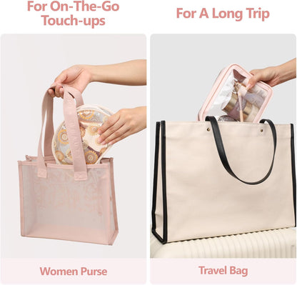 Clear Makeup Bag Foldable - TSA Approved Toiletry Bag for Travel | Metal Zipper, Reinforced Seam, Water Resistant, Medium for Carry-on, Large for Checked Luggage, for Car Storage Organizer