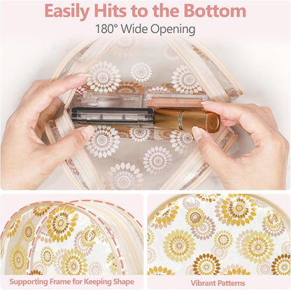 Clear Makeup Bag Foldable - TSA Approved Toiletry Bag for Travel | Metal Zipper, Reinforced Seam, Water Resistant, Medium for Carry-on, Large for Checked Luggage, for Car Storage Organizer