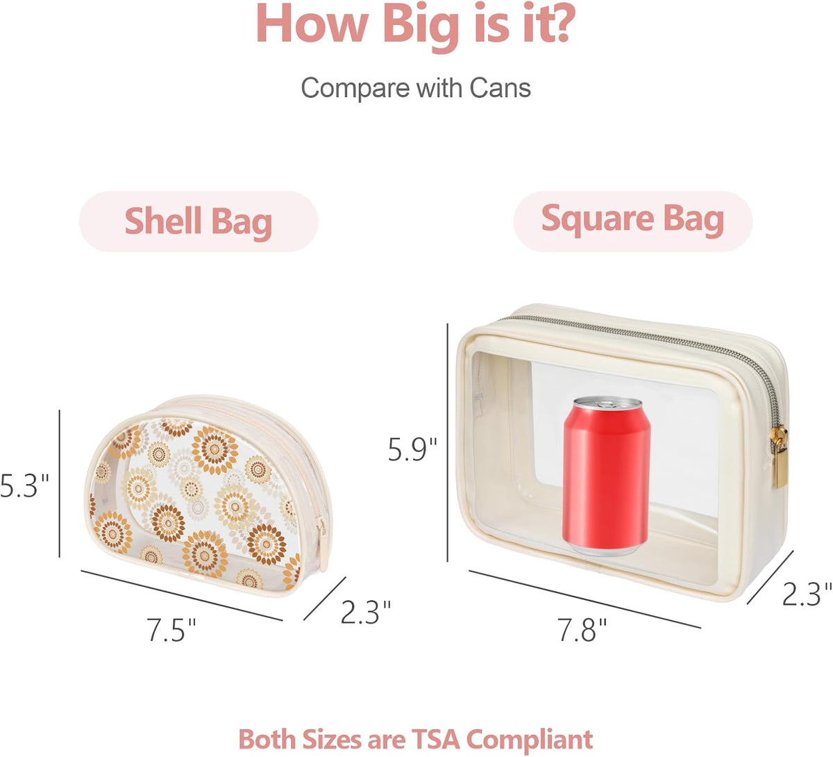 Clear Makeup Bag Foldable - TSA Approved Toiletry Bag for Travel | Metal Zipper, Reinforced Seam, Water Resistant, Medium for Carry-on, Large for Checked Luggage, for Car Storage Organizer
