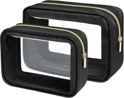 Clear Makeup Bag Foldable - TSA Approved Toiletry Bag for Travel | Metal Zipper, Reinforced Seam, Water Resistant, Medium for Carry-on, Large for Checked Luggage, for Car Storage Organizer