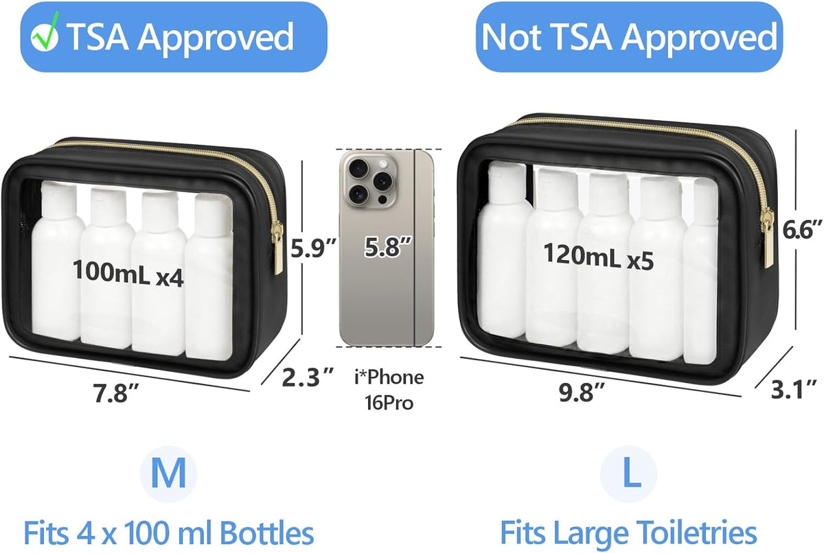 Clear Makeup Bag Foldable - TSA Approved Toiletry Bag for Travel | Metal Zipper, Reinforced Seam, Water Resistant, Medium for Carry-on, Large for Checked Luggage, for Car Storage Organizer