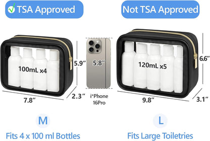 Clear Makeup Bag Foldable - TSA Approved Toiletry Bag for Travel | Metal Zipper, Reinforced Seam, Water Resistant, Medium for Carry-on, Large for Checked Luggage, for Car Storage Organizer