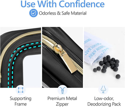 Clear Makeup Bag Foldable - TSA Approved Toiletry Bag for Travel | Metal Zipper, Reinforced Seam, Water Resistant, Medium for Carry-on, Large for Checked Luggage, for Car Storage Organizer