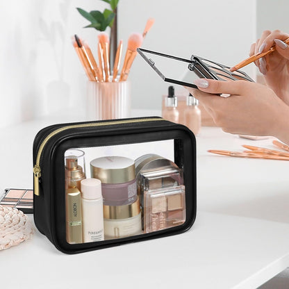 Clear Makeup Bag Foldable - TSA Approved Toiletry Bag for Travel | Metal Zipper, Reinforced Seam, Water Resistant, Medium for Carry-on, Large for Checked Luggage, for Car Storage Organizer