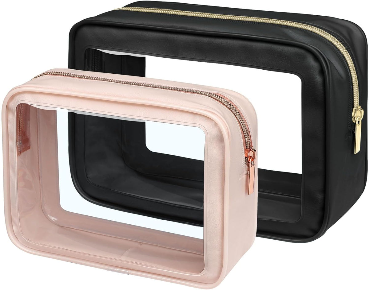 Clear Makeup Bag Foldable - TSA Approved Toiletry Bag for Travel | Metal Zipper, Reinforced Seam, Water Resistant, Medium for Carry-on, Large for Checked Luggage, for Car Storage Organizer