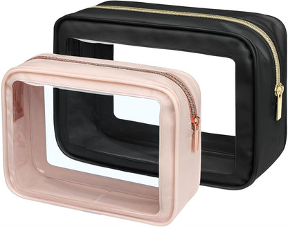Clear Makeup Bag Foldable - TSA Approved Toiletry Bag for Travel | Metal Zipper, Reinforced Seam, Water Resistant, Medium for Carry-on, Large for Checked Luggage, for Car Storage Organizer