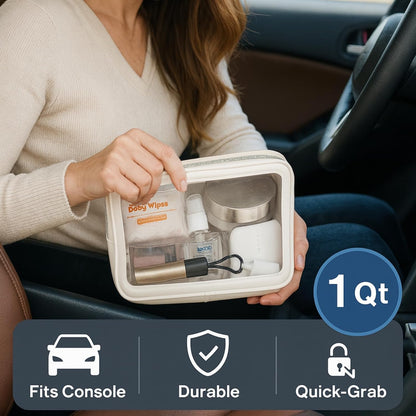 Clear Makeup Bag Foldable - TSA Approved Toiletry Bag for Travel | Metal Zipper, Reinforced Seam, Water Resistant, Medium for Carry-on, Large for Checked Luggage, for Car Storage Organizer