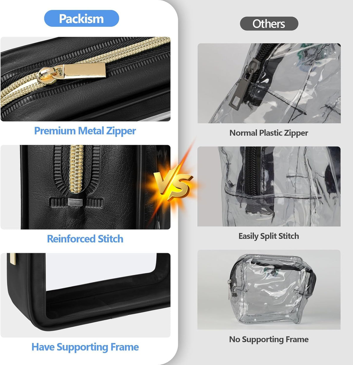 Clear Makeup Bag Foldable - TSA Approved Toiletry Bag for Travel | Metal Zipper, Reinforced Seam, Water Resistant, Medium for Carry-on, Large for Checked Luggage, for Car Storage Organizer