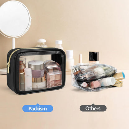 Clear Makeup Bag Foldable - TSA Approved Toiletry Bag for Travel | Metal Zipper, Reinforced Seam, Water Resistant, Medium for Carry-on, Large for Checked Luggage, for Car Storage Organizer