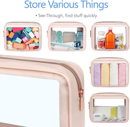 Clear Makeup Bag Foldable - TSA Approved Toiletry Bag for Travel | Metal Zipper, Reinforced Seam, Water Resistant, Medium for Carry-on, Large for Checked Luggage, for Car Storage Organizer