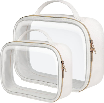 Clear Makeup Bag Foldable - TSA Approved Toiletry Bag for Travel | Metal Zipper, Reinforced Seam, Water Resistant, Medium for Carry-on, Large for Checked Luggage, for Car Storage Organizer
