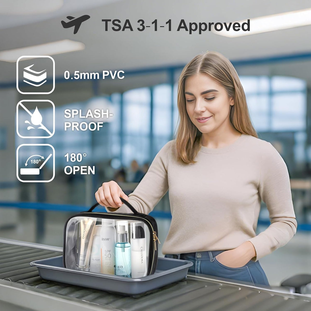 Clear Makeup Bag Foldable - TSA Approved Toiletry Bag for Travel | Metal Zipper, Reinforced Seam, Water Resistant, Medium for Carry-on, Large for Checked Luggage, for Car Storage Organizer