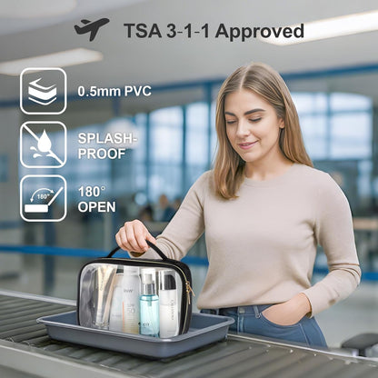Clear Makeup Bag Foldable - TSA Approved Toiletry Bag for Travel | Metal Zipper, Reinforced Seam, Water Resistant, Medium for Carry-on, Large for Checked Luggage, for Car Storage Organizer
