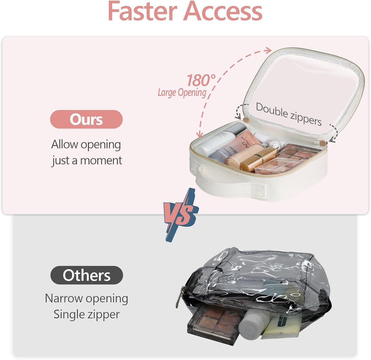 Clear Makeup Bag Foldable - TSA Approved Toiletry Bag for Travel | Metal Zipper, Reinforced Seam, Water Resistant, Medium for Carry-on, Large for Checked Luggage, for Car Storage Organizer