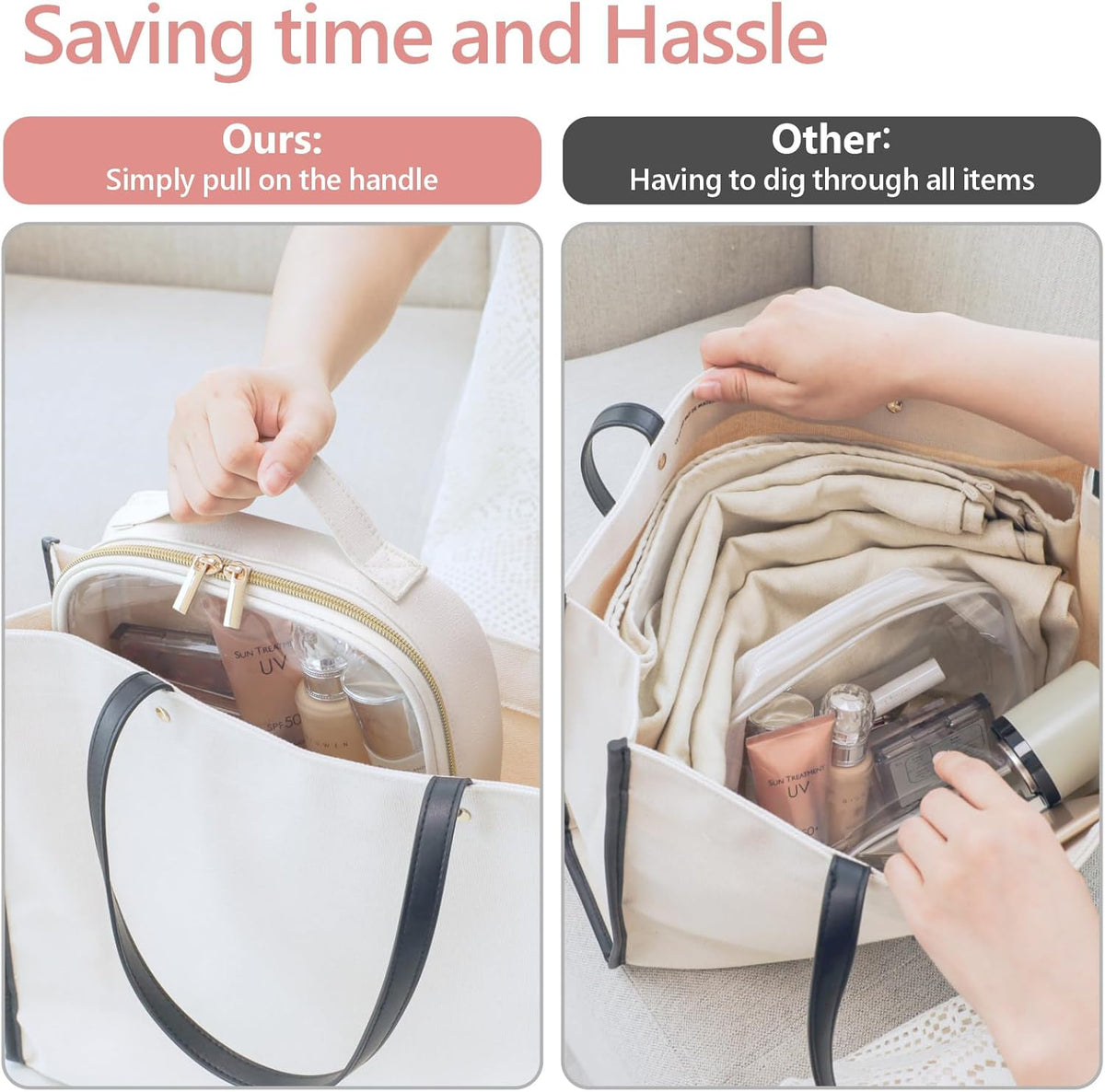 Clear Makeup Bag Foldable - TSA Approved Toiletry Bag for Travel | Metal Zipper, Reinforced Seam, Water Resistant, Medium for Carry-on, Large for Checked Luggage, for Car Storage Organizer