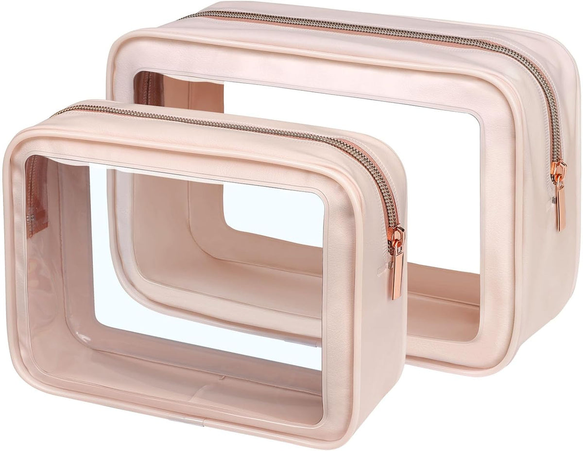 Clear Makeup Bag Foldable - TSA Approved Toiletry Bag for Travel | Metal Zipper, Reinforced Seam, Water Resistant, Medium for Carry-on, Large for Checked Luggage, for Car Storage Organizer